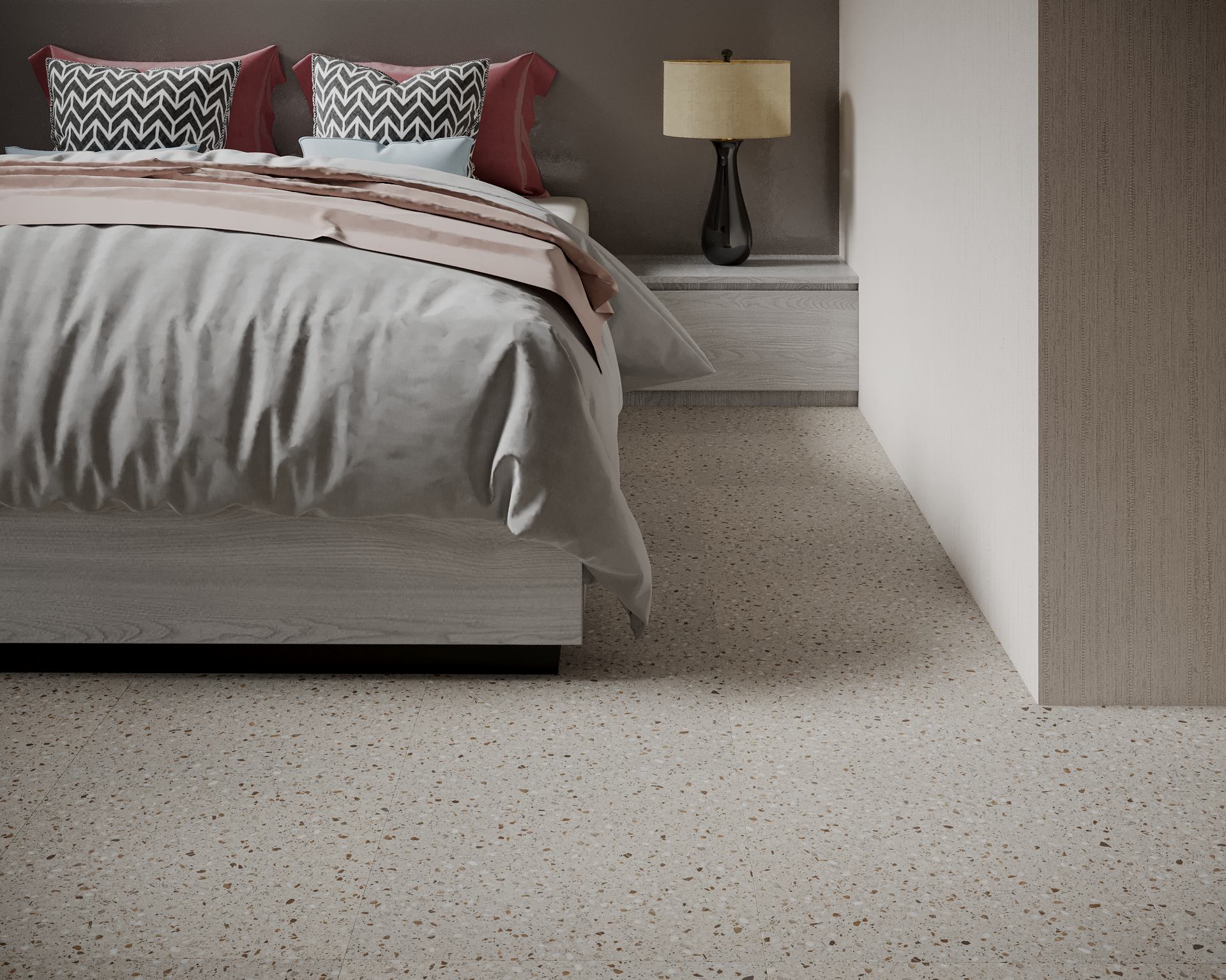 Кварцвиниловая плитка Art East клеевая Art Tile Hit S Тераццо Наполи 763-ATS 457,2×457,2×2,5 фото в интерьере